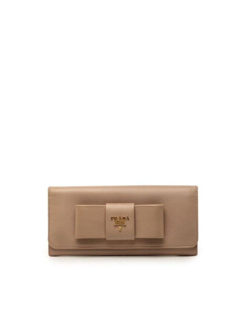 Prada Logo Ribbon Bifold Wallet Beige Saffiano Leather